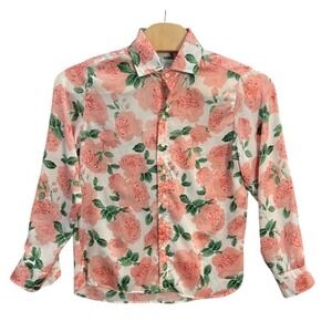 Seaplane Mens Pink Rose Floral Print Button Down Shirt Made in USA Size M